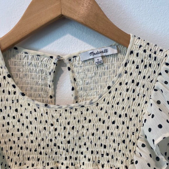 Madewell Smocked Ruffle Shoulder Midi Dress Dots Inkbrush Women's Small - Picture 5 of 6